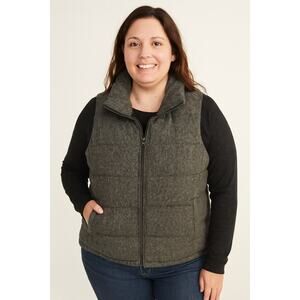 Old Navy Quilted‎ Puffer Vest Gray Size 14-16 XL Zip Front Pockets Plus Winter